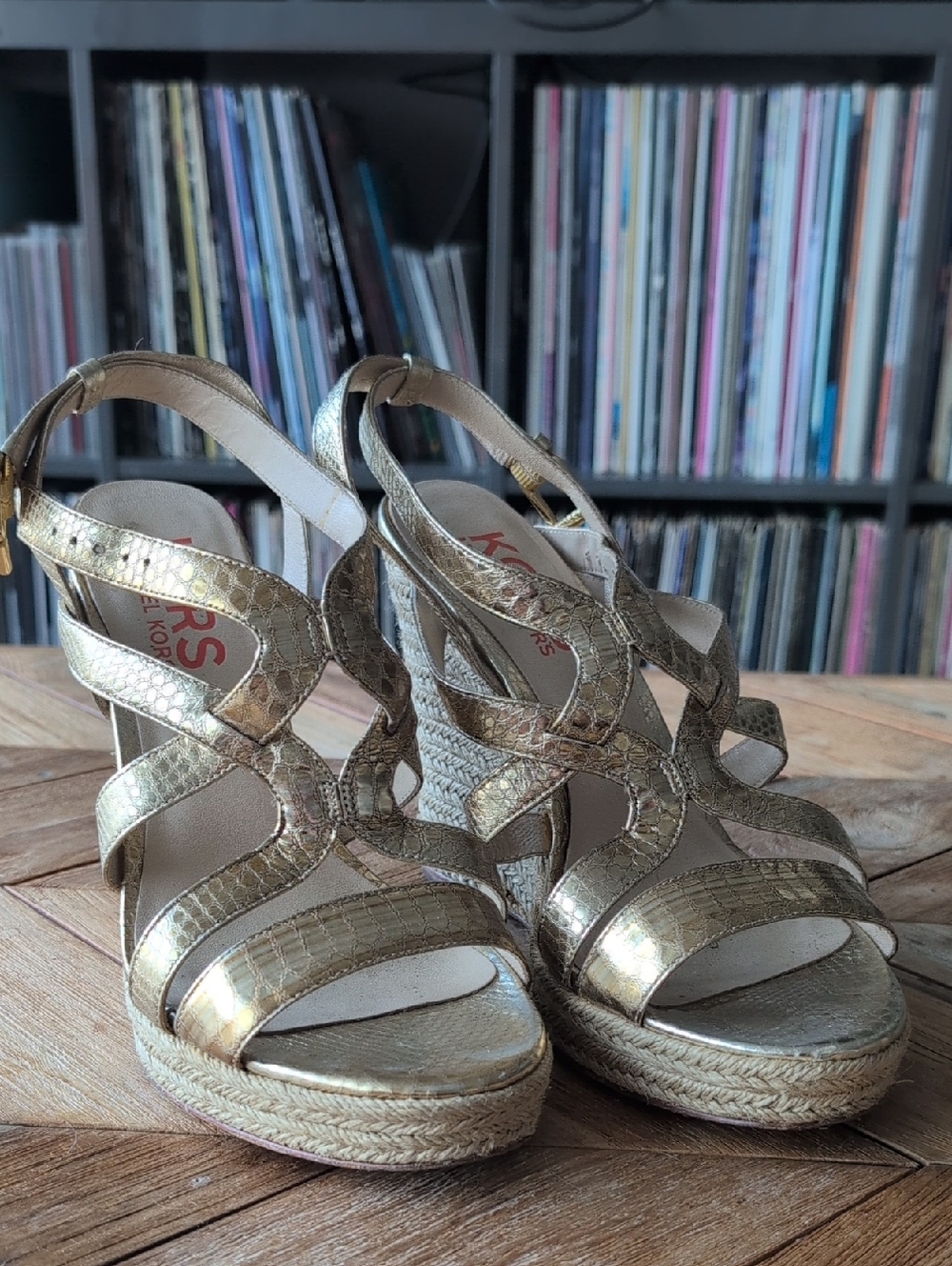 Michael Kors Gold Metallic Espadrille Wedge Sandals